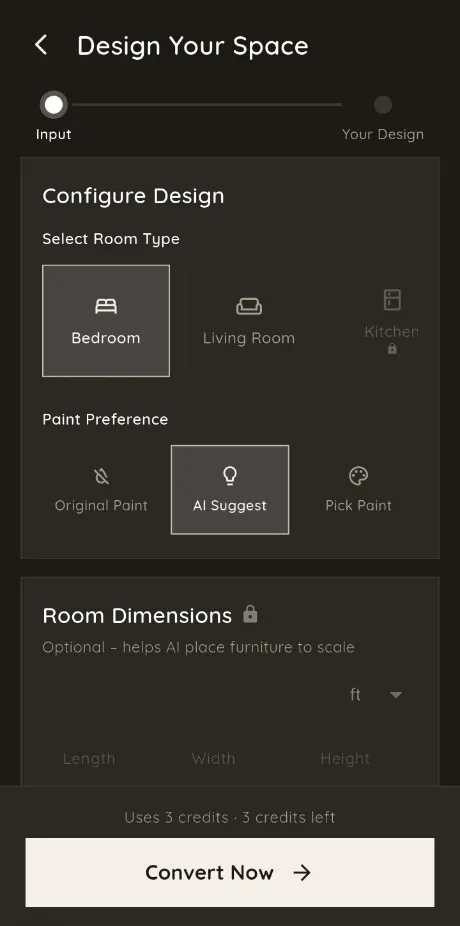 Room type and paint preference screen
